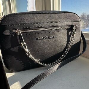 Michael Kors Black Jet Set Large Saffiano Leather Crossbody Bag